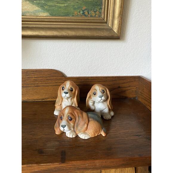 Vintage Home Interiors Homco #1407 Bassett Hound Puppy Dog Figurines Set of 3 - Picture 1 of 5